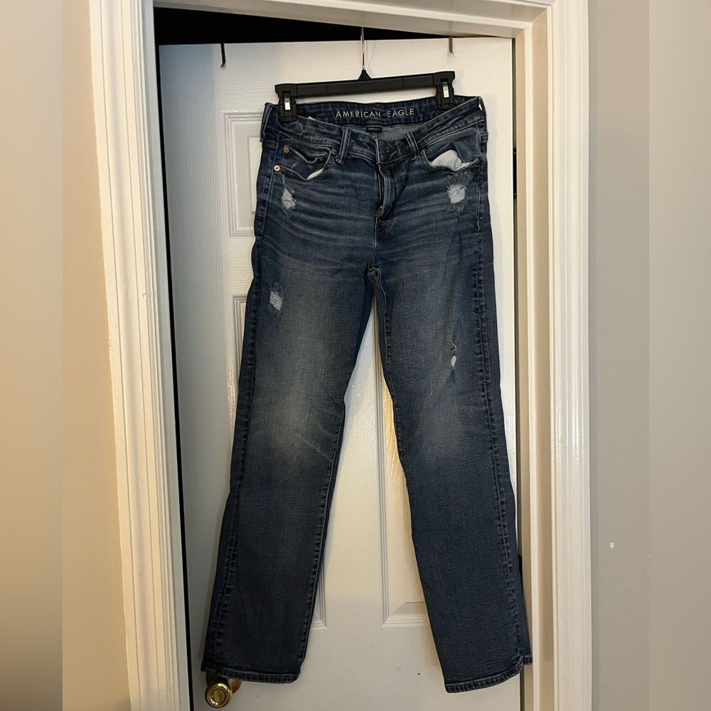 American Eagle Outfitters Men's Distressed Dark Blue Jeans